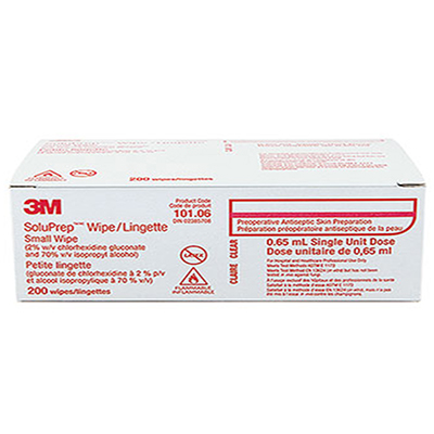3M SoluPrep Wipe (Small) 2% CHG & 70% Alcohol 200/box