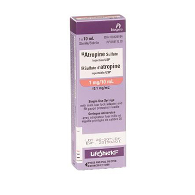 Atropine Sulfate Injection USP Single Use Syringe 1mg/10mL Preloaded