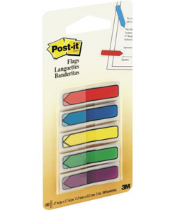 Post-it Arrow Flags, Assorted Primary Colors, 1/2 in. Wide, On-the-Go Dispenser